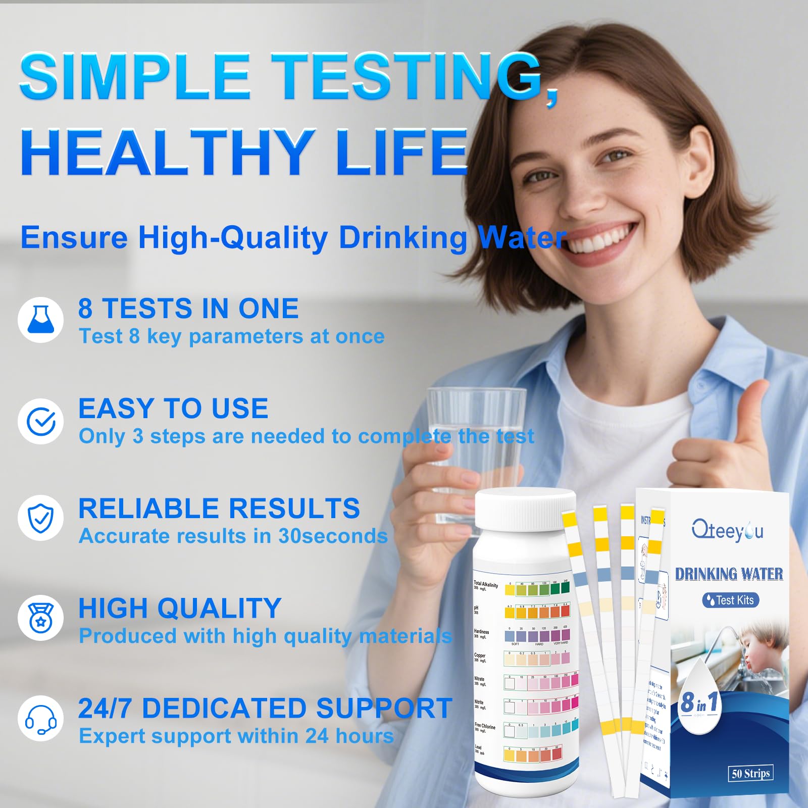Qteeyou Water Test Strips sealed pack for reliable results.