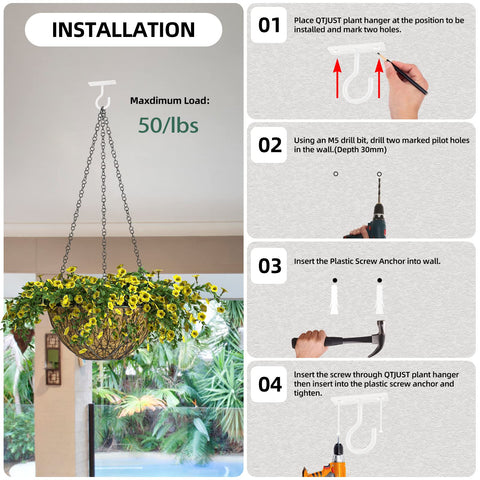 QTJUST flower pot bracket white adds color and vertical display
