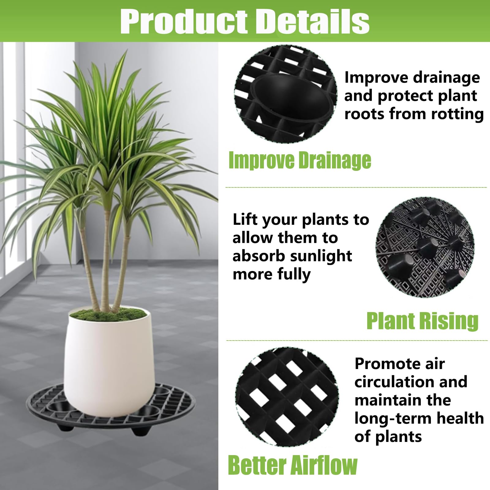 QTLCOHD anti-tilt support prevents tilting of potted plants.