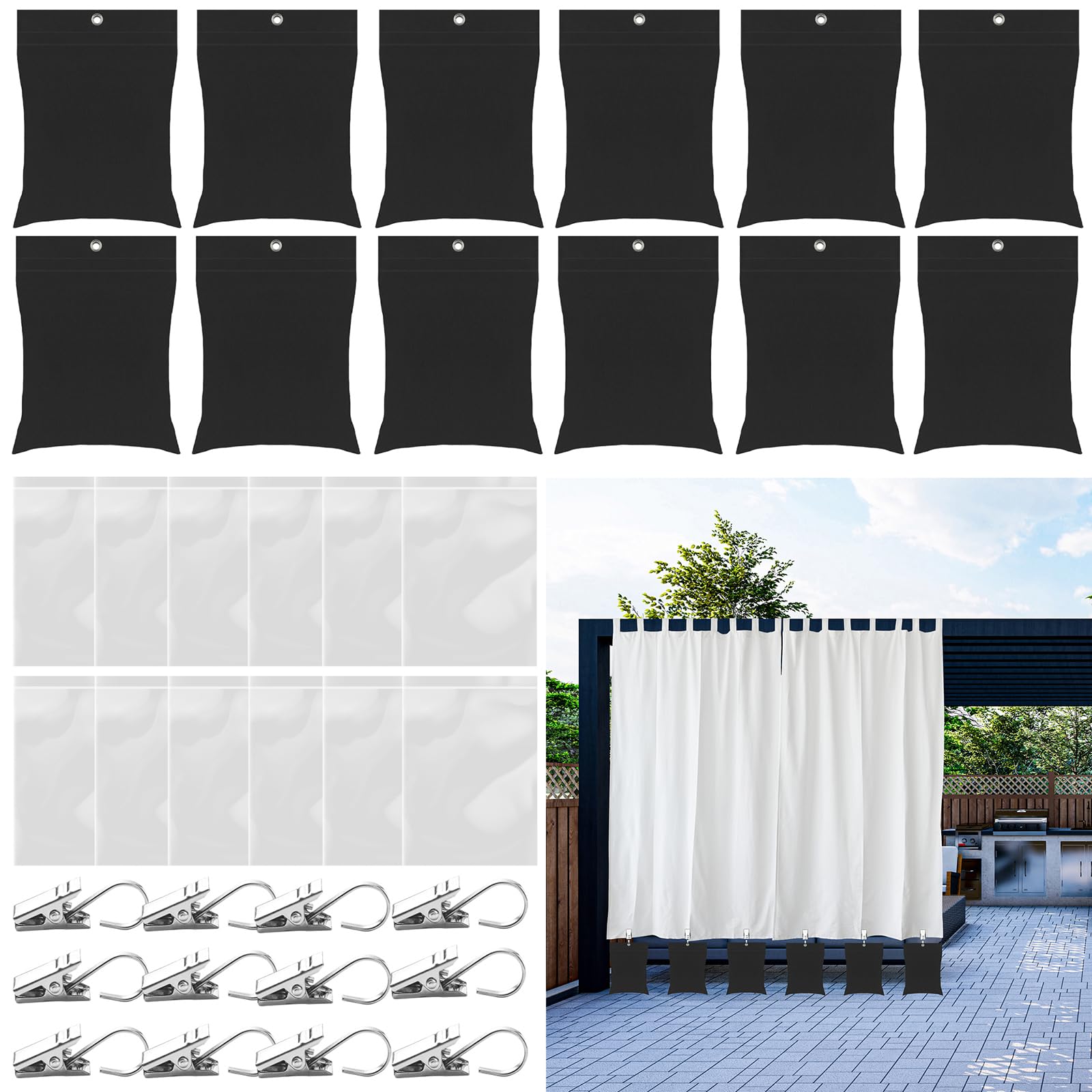 QTRQTR outdoor curtain weights 12-pack securing drapes in breeze for patio setups