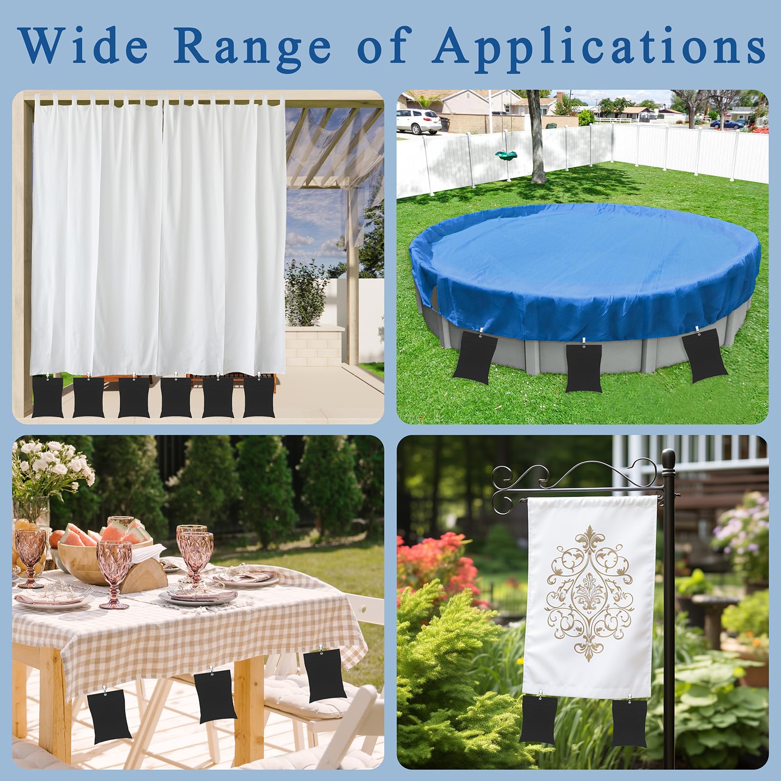 QTRQTR easy installation: fill bags and clip to drapes for quick wind protection