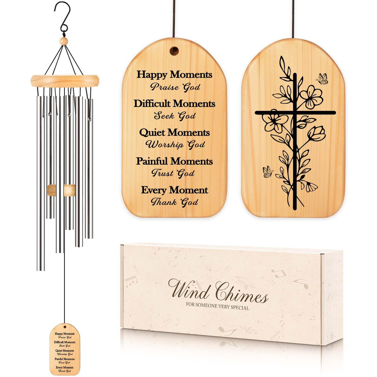 Quaintir wind chime with cross and Bible verse for inspiration