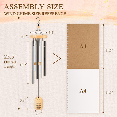 Quaintir pine wood wind chime with six silver tubes