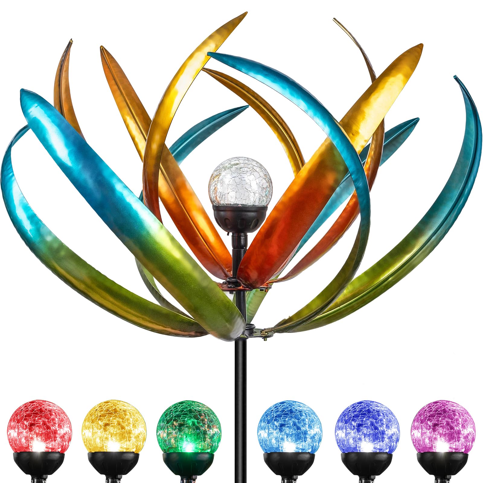 Qualdout large solar wind spinner assembly for quick ground setup in your yard.