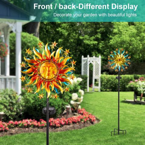Qualdout metal wind spinner with LED strings around blades for nighttime glow