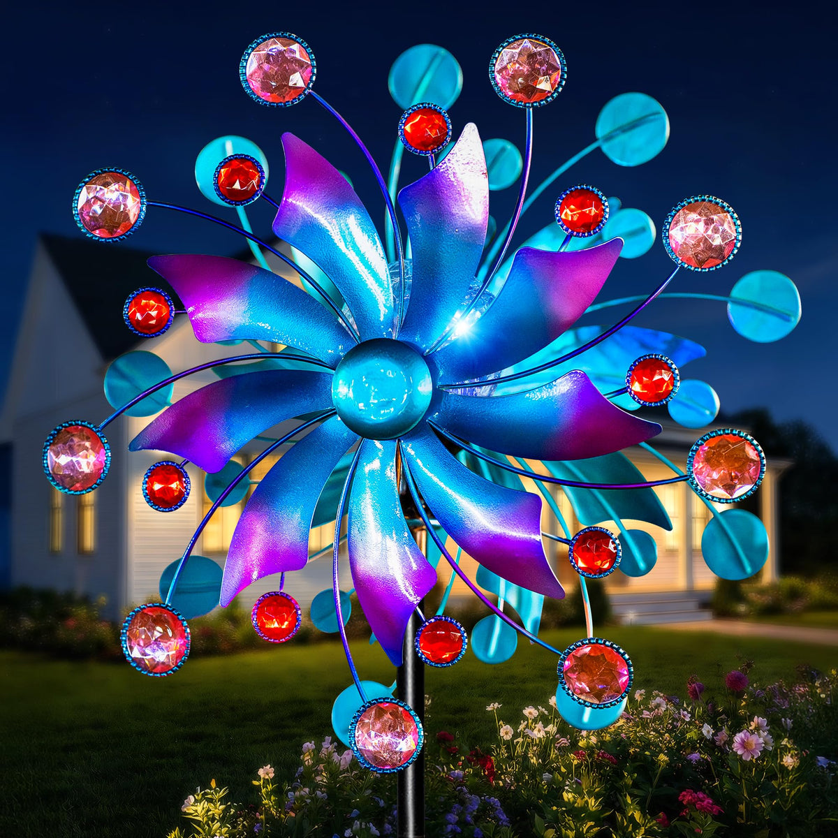 Qualdout Solar Wind Spinner with blue-purple gradient blades for vivid garden decor