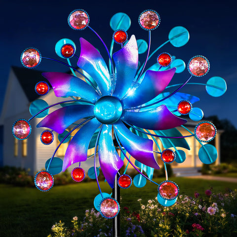 Qualdout Solar Wind Spinner with blue-purple gradient blades for vivid garden decor