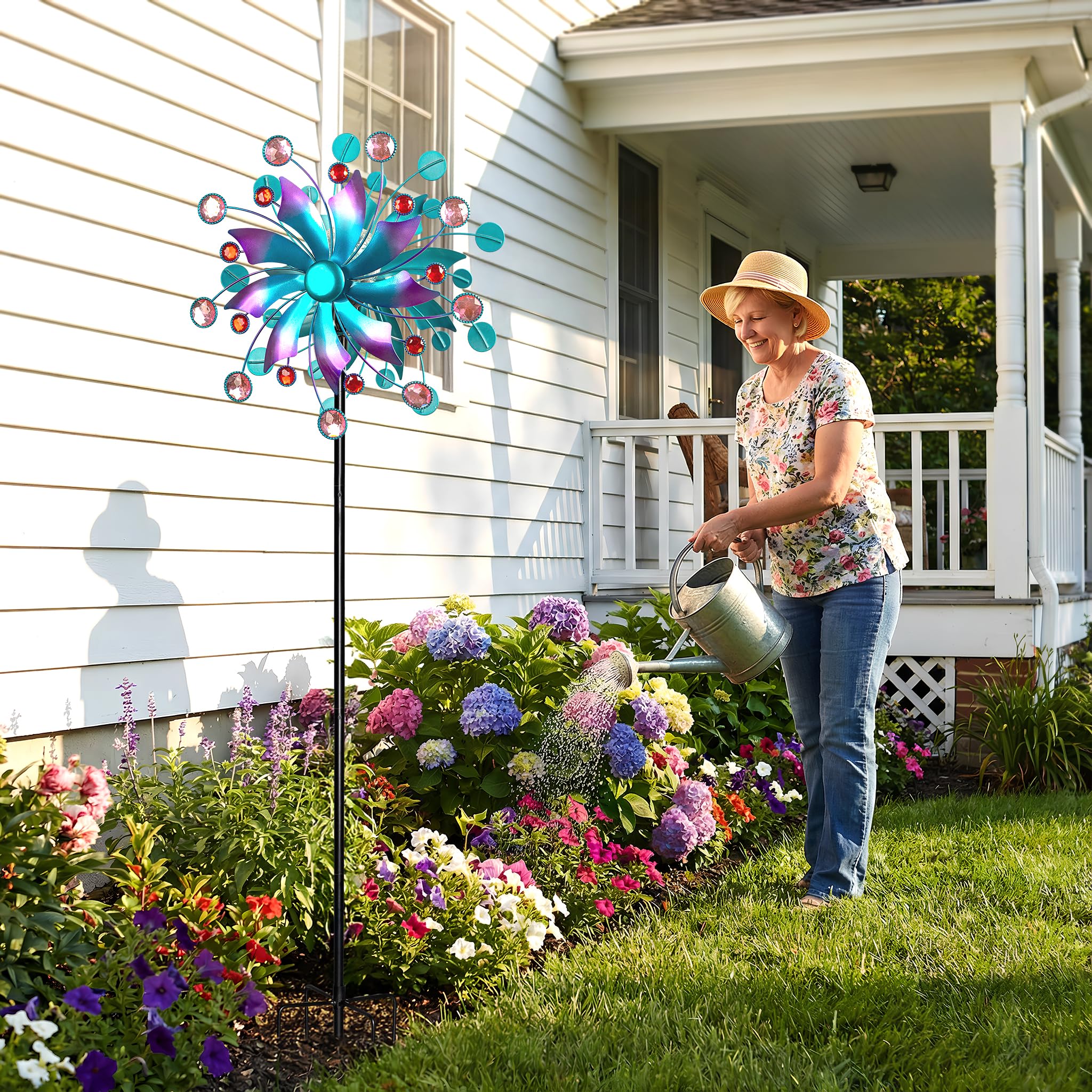 Qualdout Solar Wind Spinner demonstrating dual-direction spin in a sunny yard