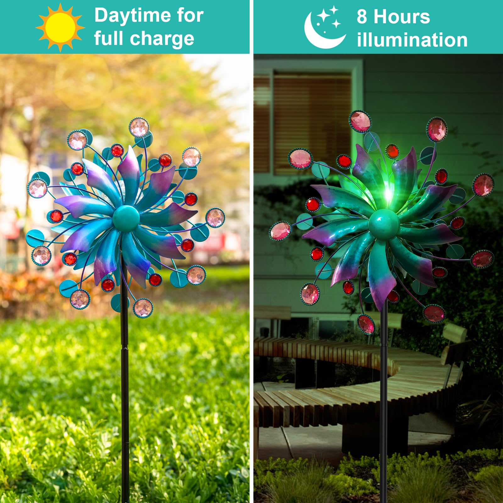 Qualdout Solar Wind Spinner features a heavy-duty stake for stability