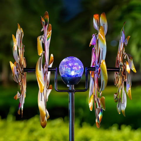 Qualdout weather-resistant metal wind spinner withstands rain and sun while keeping colors bright.