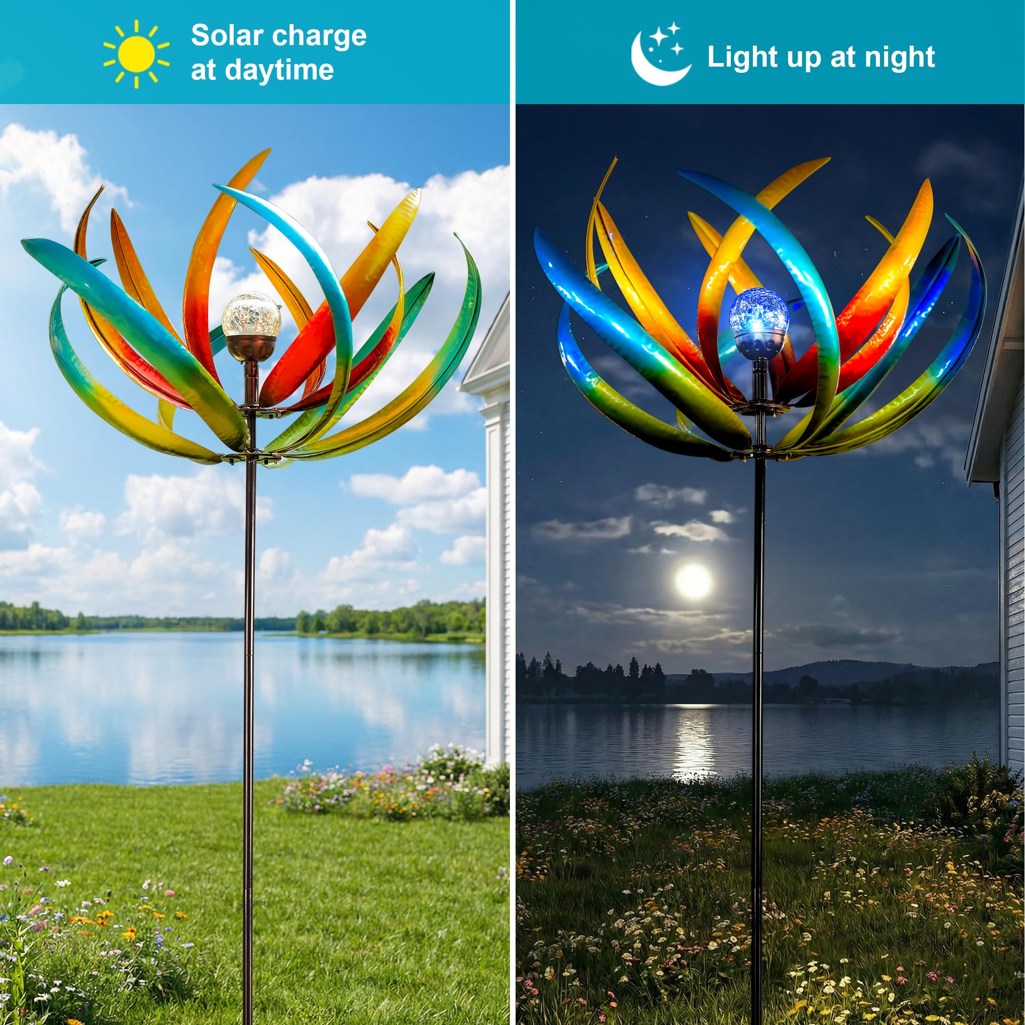 Qualdout 360-degree rotation wind sculpture spins freely in breeze.