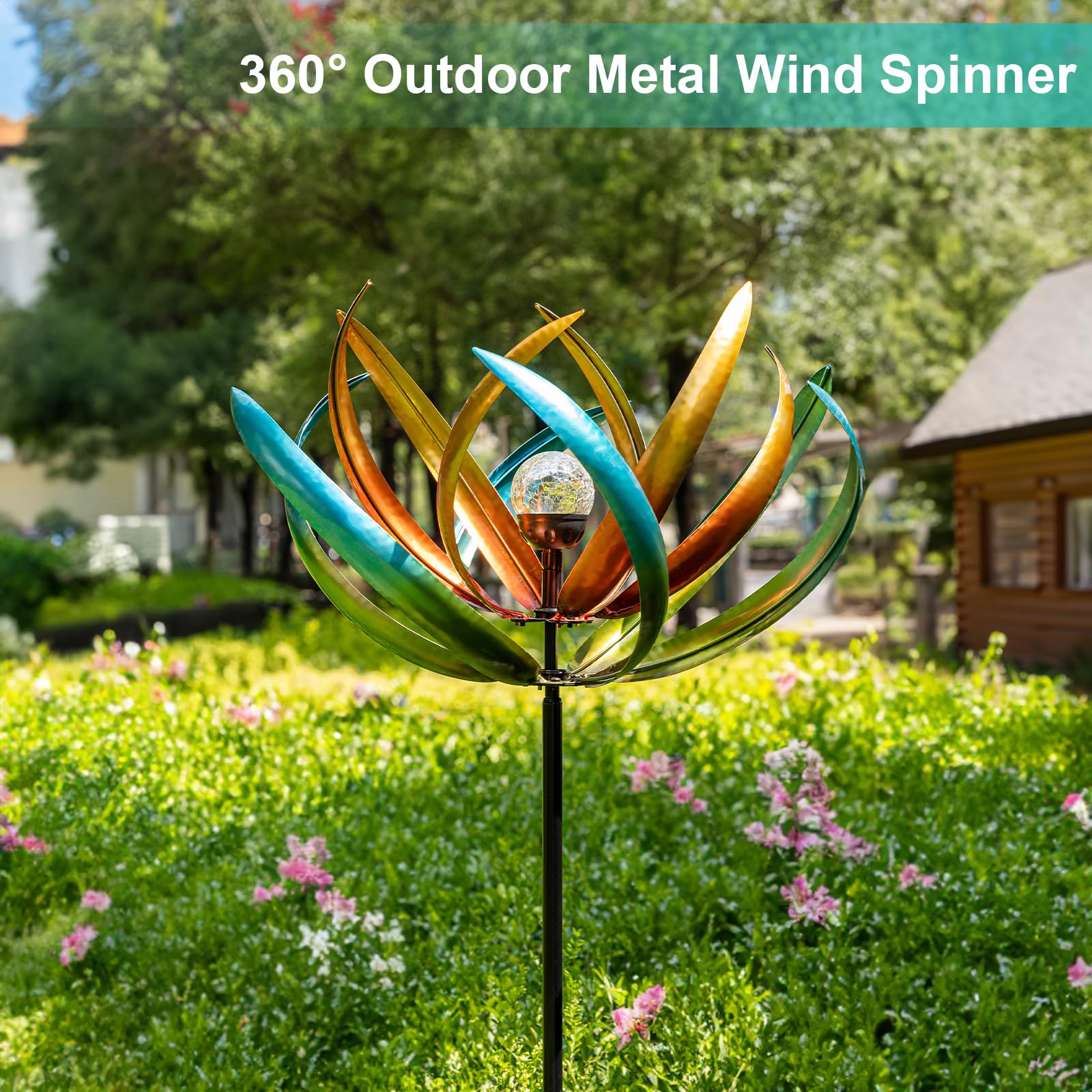Qualdout wind spinner easy installation for patio or garden decor.