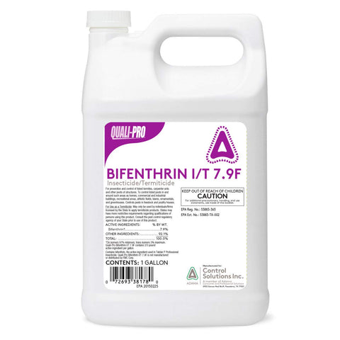 Quali-Pro Bifenthrin I/T 7.9 F bottle pour delivers long-lasting pest protection for lawns and ornamentals.