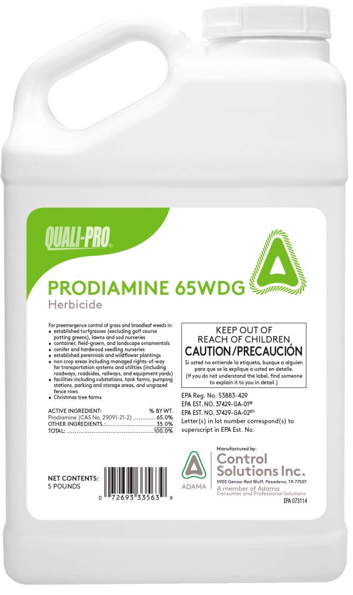 Quali-Pro Prodiamine 65 WDG 5lb bottle for easy lawn pre-emergent application