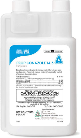 Quali-Pro Propiconazole 14.4 fungicide 32 oz bottle for broad-spectrum disease control in turf and ornamentals.