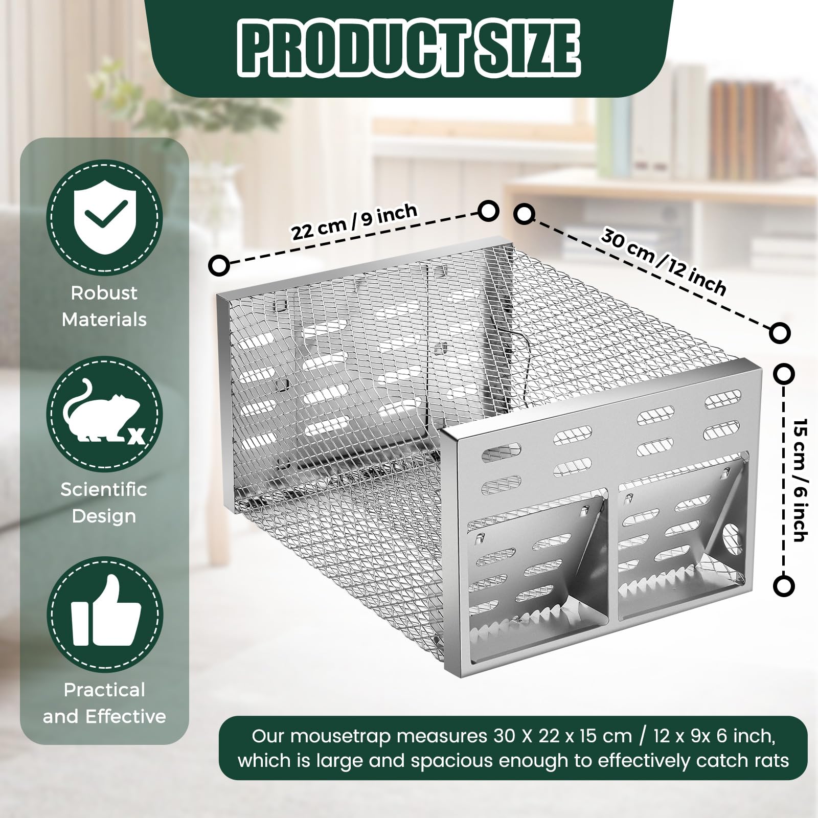 Qualirey 12x9x6-inch trap size showcases ample space for rodents awaiting release
