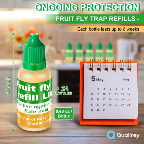 Closeup of Qualirey refill liquid showing safe non toxic bait for homes