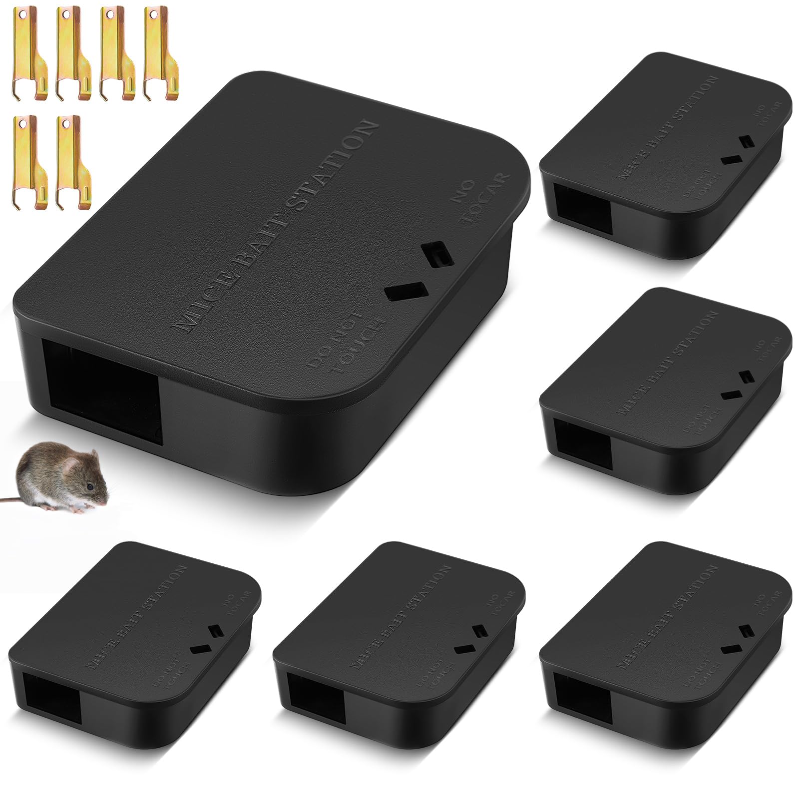 Qualirey 6-pack mouse bait stations for indoor and outdoor use.