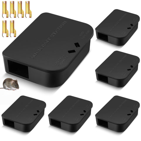 Qualirey 6-pack mouse bait stations for indoor and outdoor use.