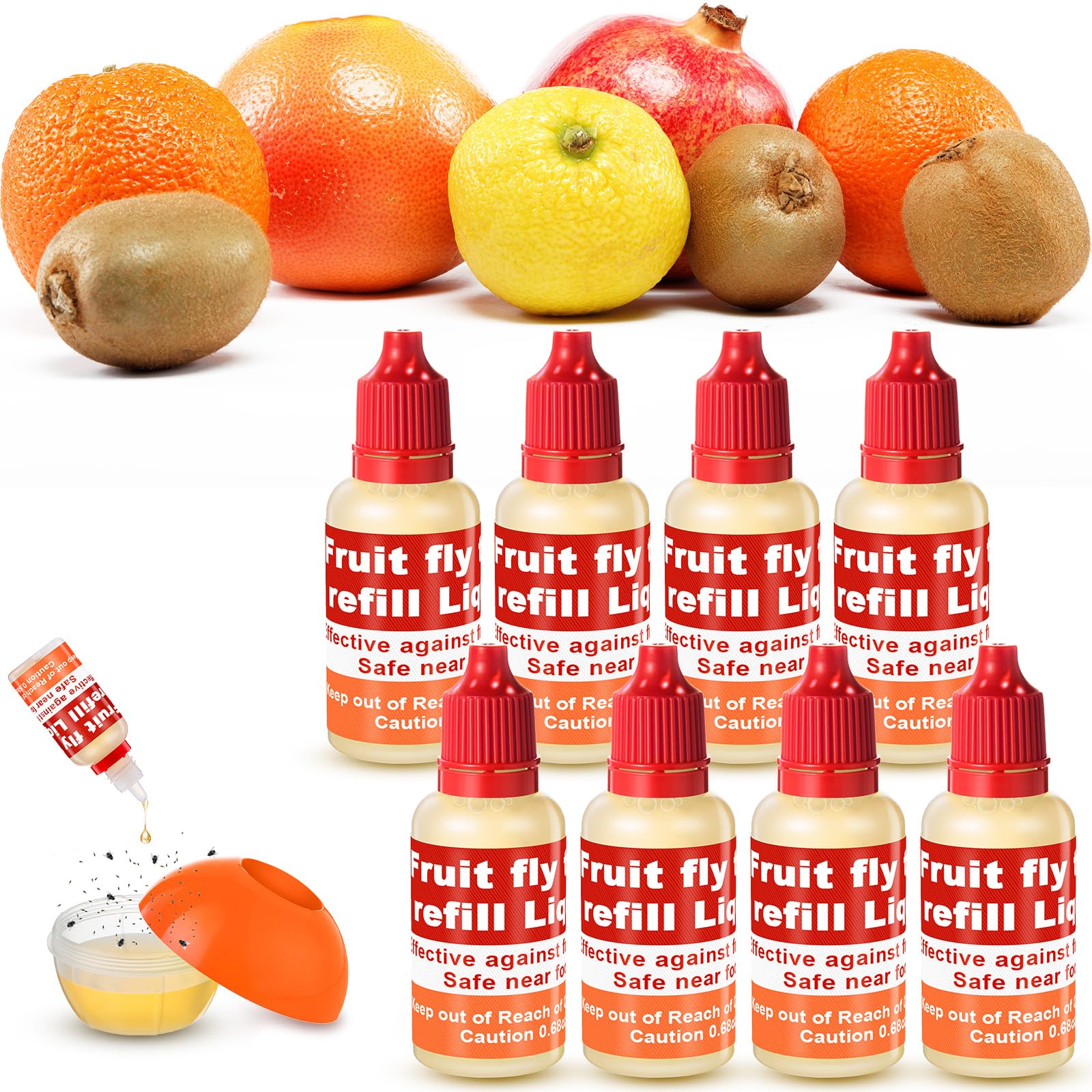 Qualirey 8-pack fruit fly trap refill liquid for indoor use to reduce flies