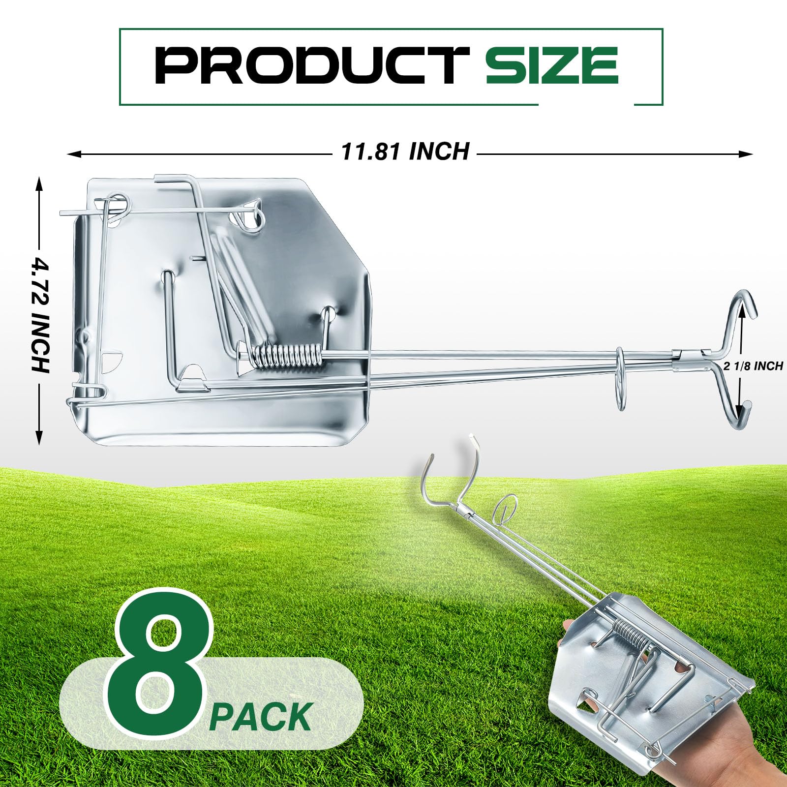 Qualirey 8-pack mole traps side view ready for quick setup.
