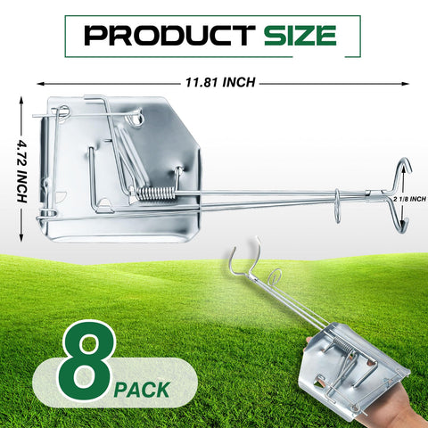 Qualirey 8-pack mole traps side view ready for quick setup.