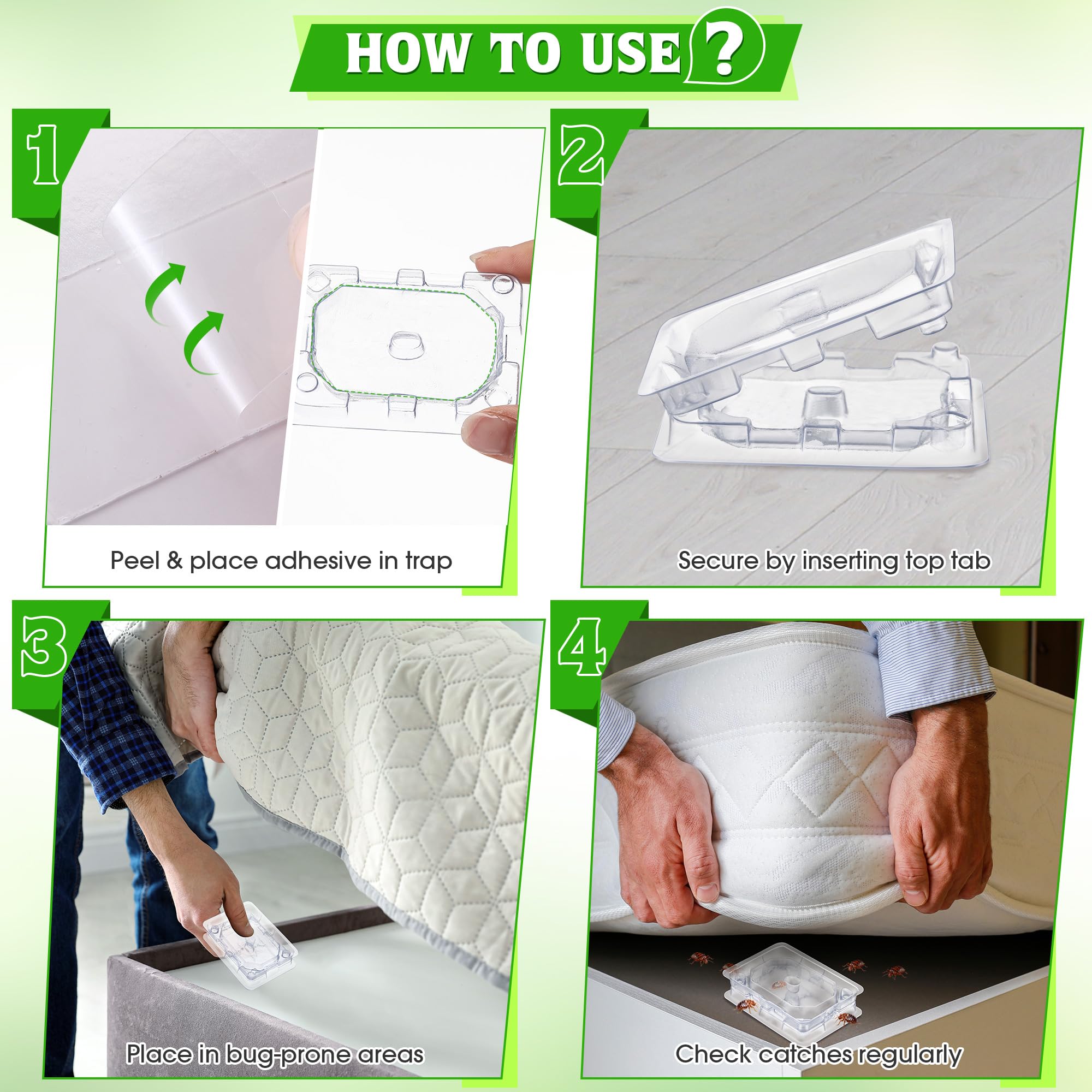Qualirey bed bug trap installed in sofa corners for hidden-area detection.