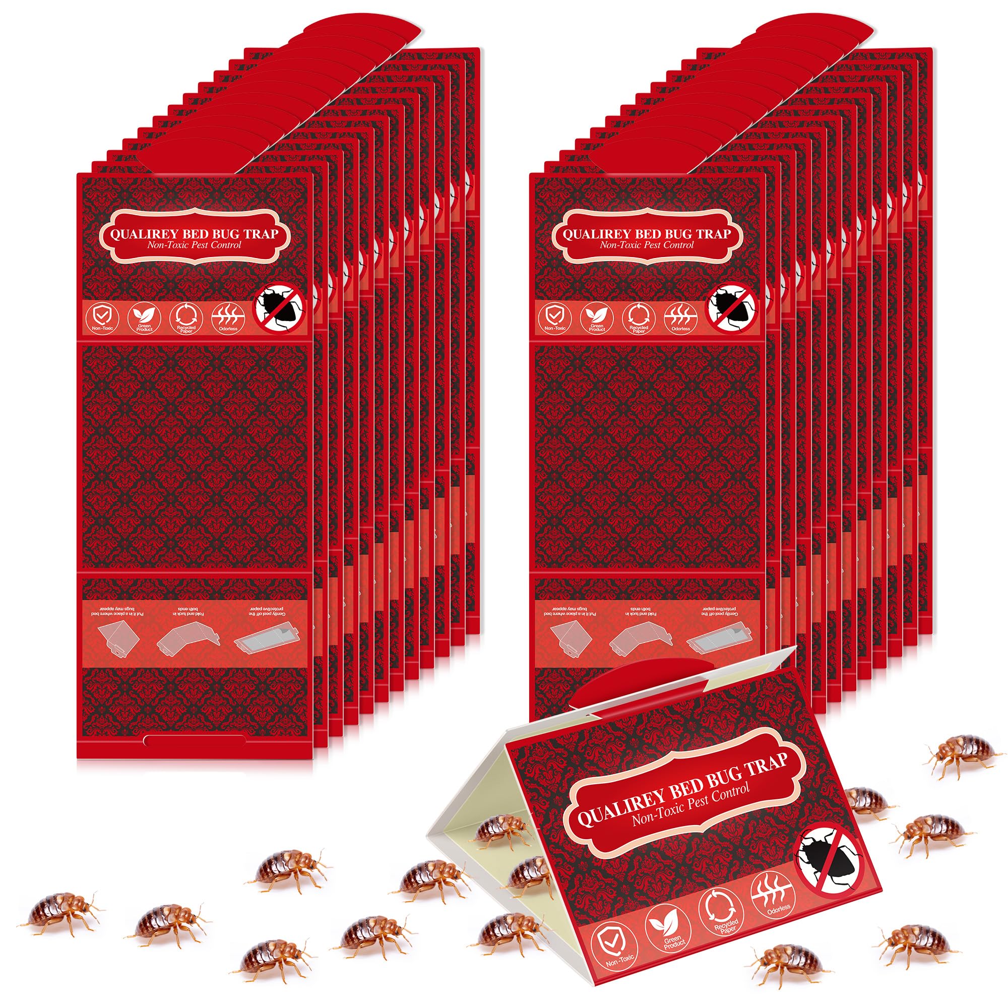 Qualirey bed bug traps with red triangle design for early detection.