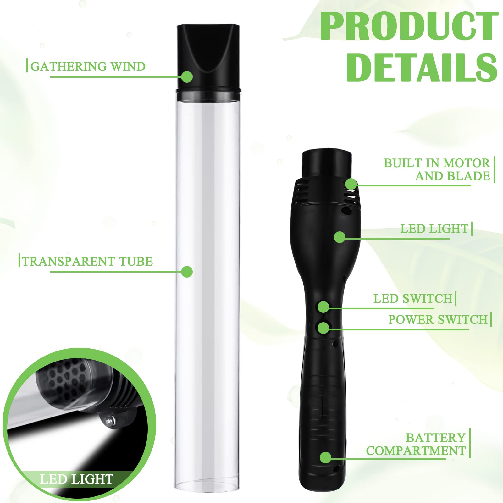 Qualirey bug vacuum with an easy switch for fast nighttime catching.
