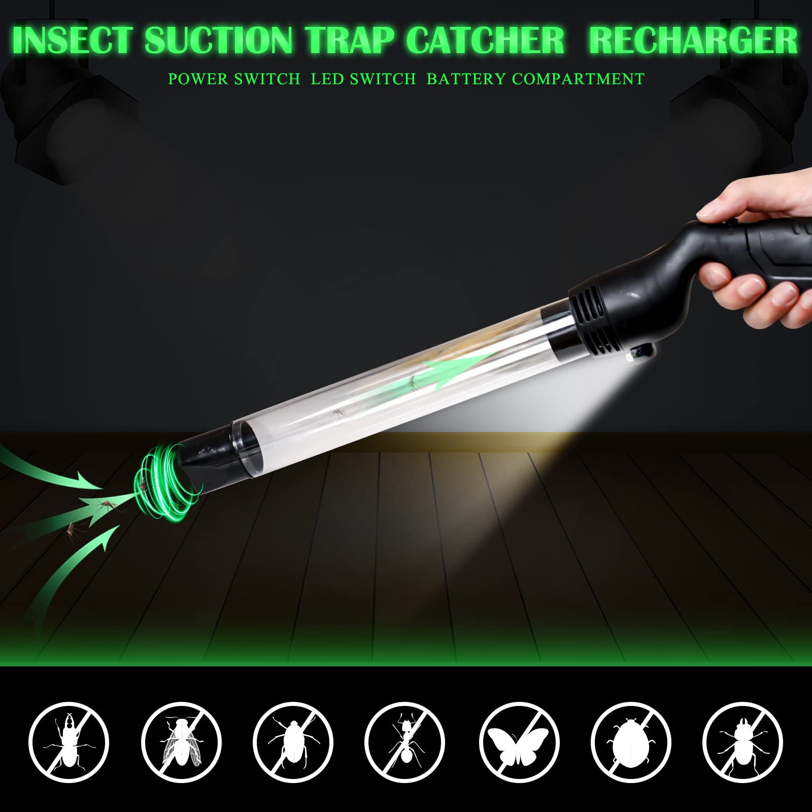 LED light illuminates dark corners for easier capture.