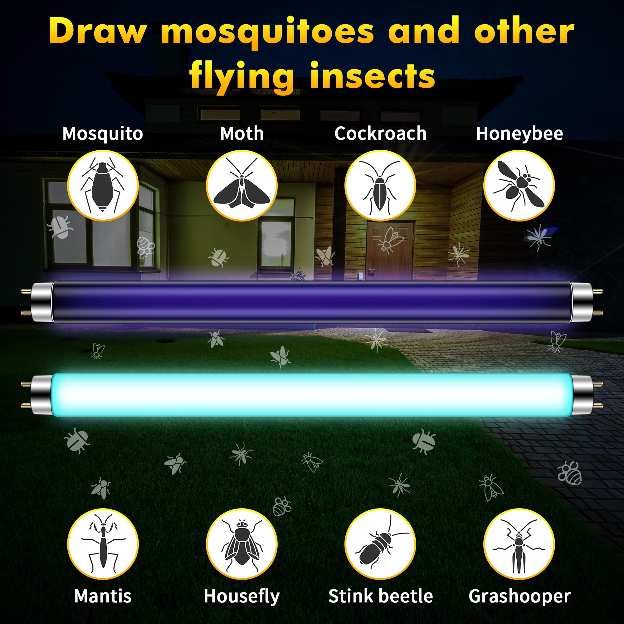 Qualirey black tube close-up highlights UV glow targeting moths and flies.