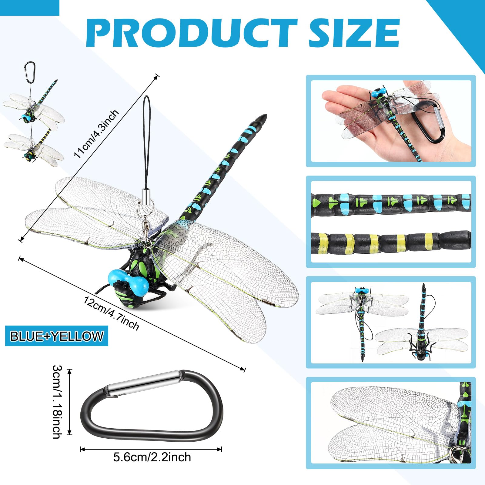 Qualirey dragonfly hat clip blue close-up highlights vivid detail for outdoor decor