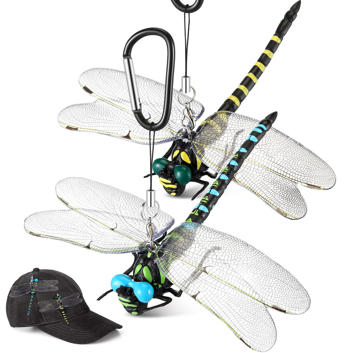 Qualirey dragonfly hat clip in yellow close-up shows natural charm for hats and bags