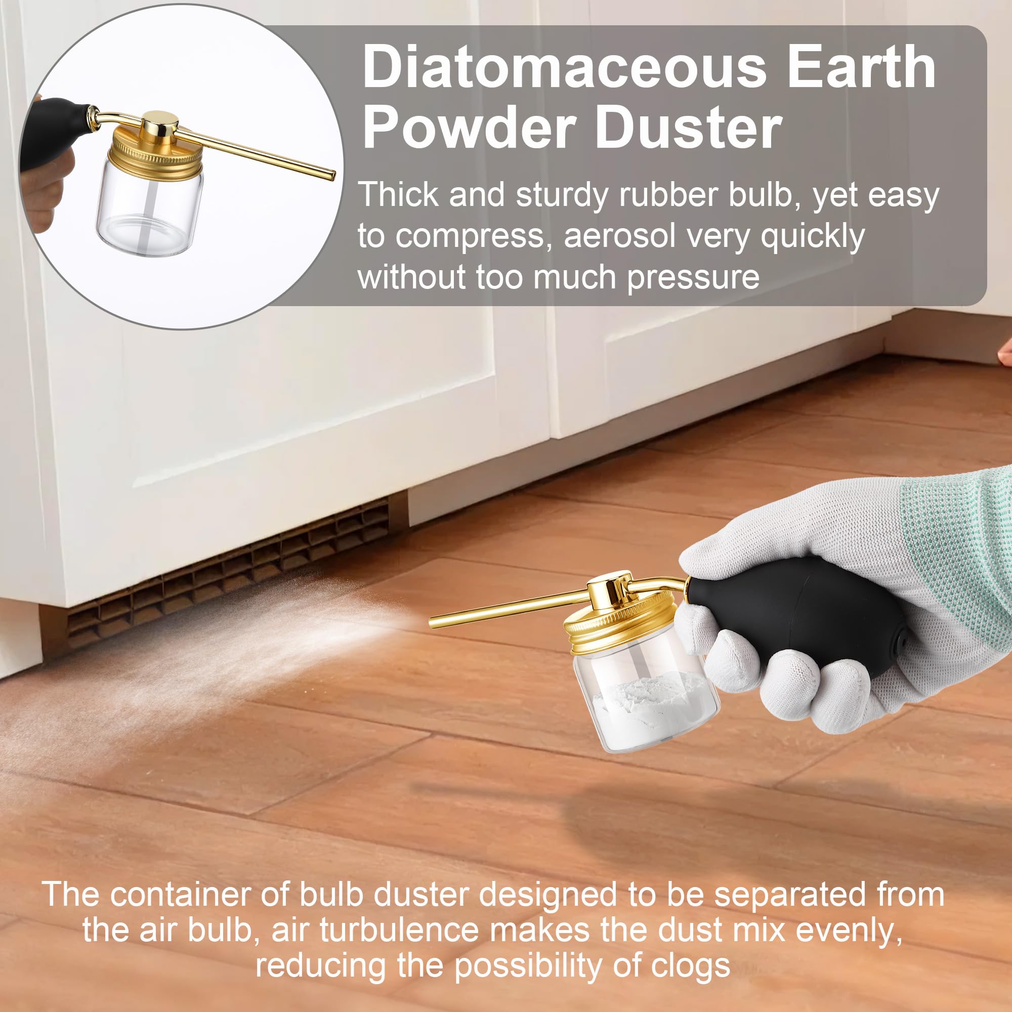 Qualirey duster shows transparent glass container to monitor powder levels.
