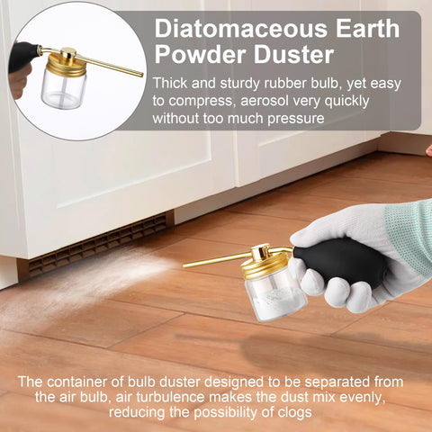 Qualirey duster shows transparent glass container to monitor powder levels.