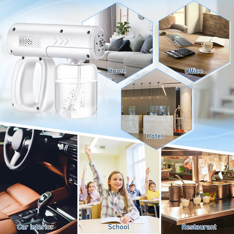Qualirey spray gun demonstrating wide spray reach for efficient coverage.