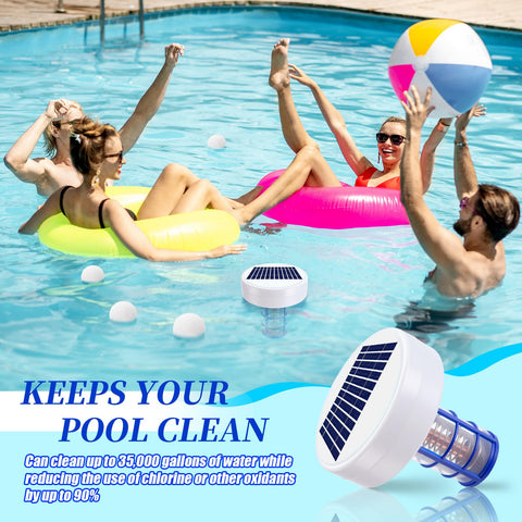 Qualirey floating ionizer in action promotes safer pool water.