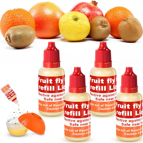 Qualirey fruit fly trap refill bottle front, safe indoor solution for kitchen use.