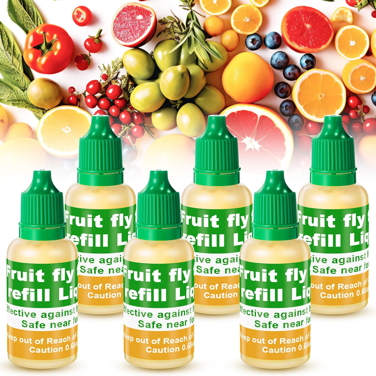 Qualirey fruit fly trap refill bottle close-up, effective indoor lure for homes