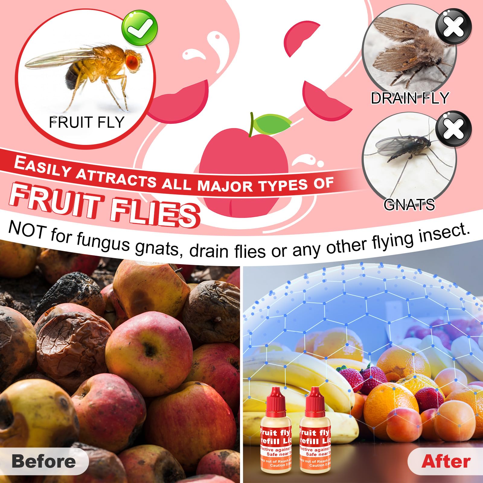 Qualirey fruit fly trap liquid safely used around food areas and pets.