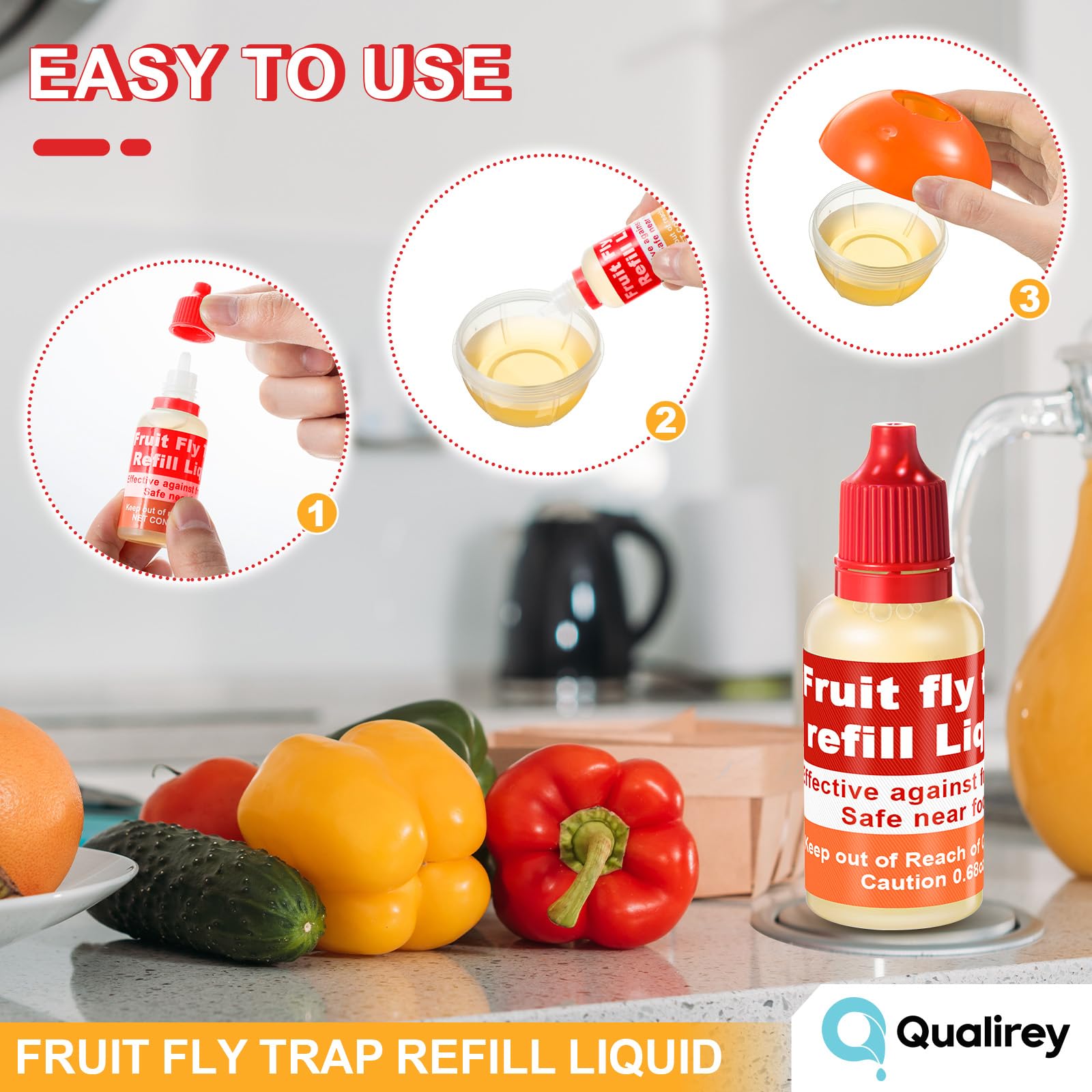 Natural-formula Qualirey lure liquid avoids aerosols for indoor use.