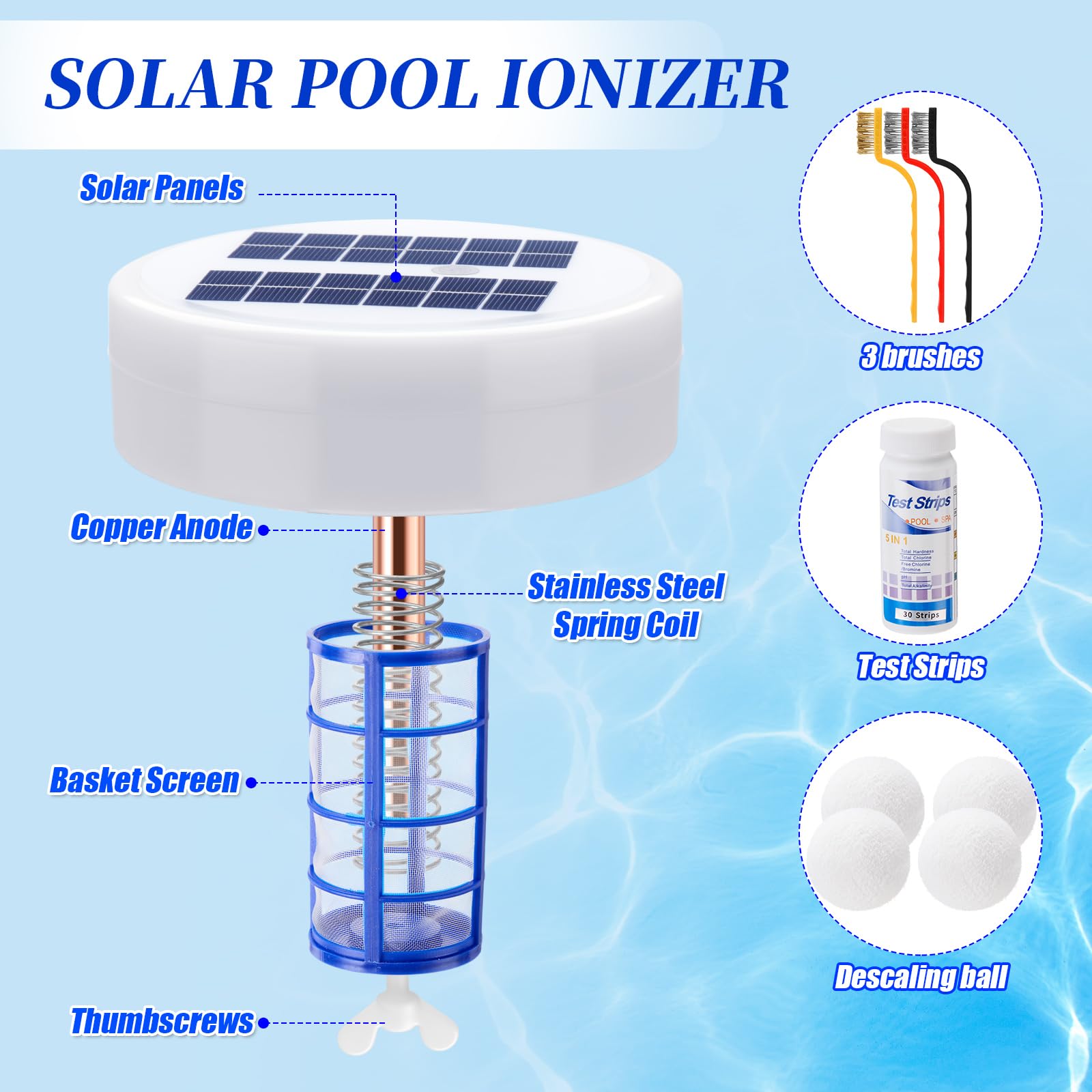 Qualirey ionizer LED light activates at night for enhanced pool ambiance.