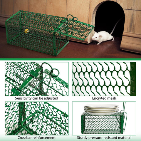 Qualirey live-trap with metal mesh, trigger pedal in action catching a rodent.