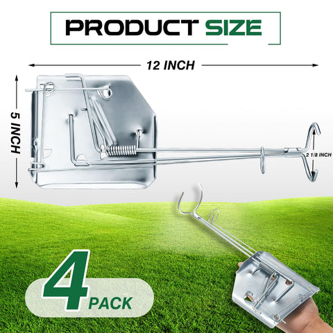 Qualirey mole trap closeup reveals rugged galvanized steel and oil hardened finish.