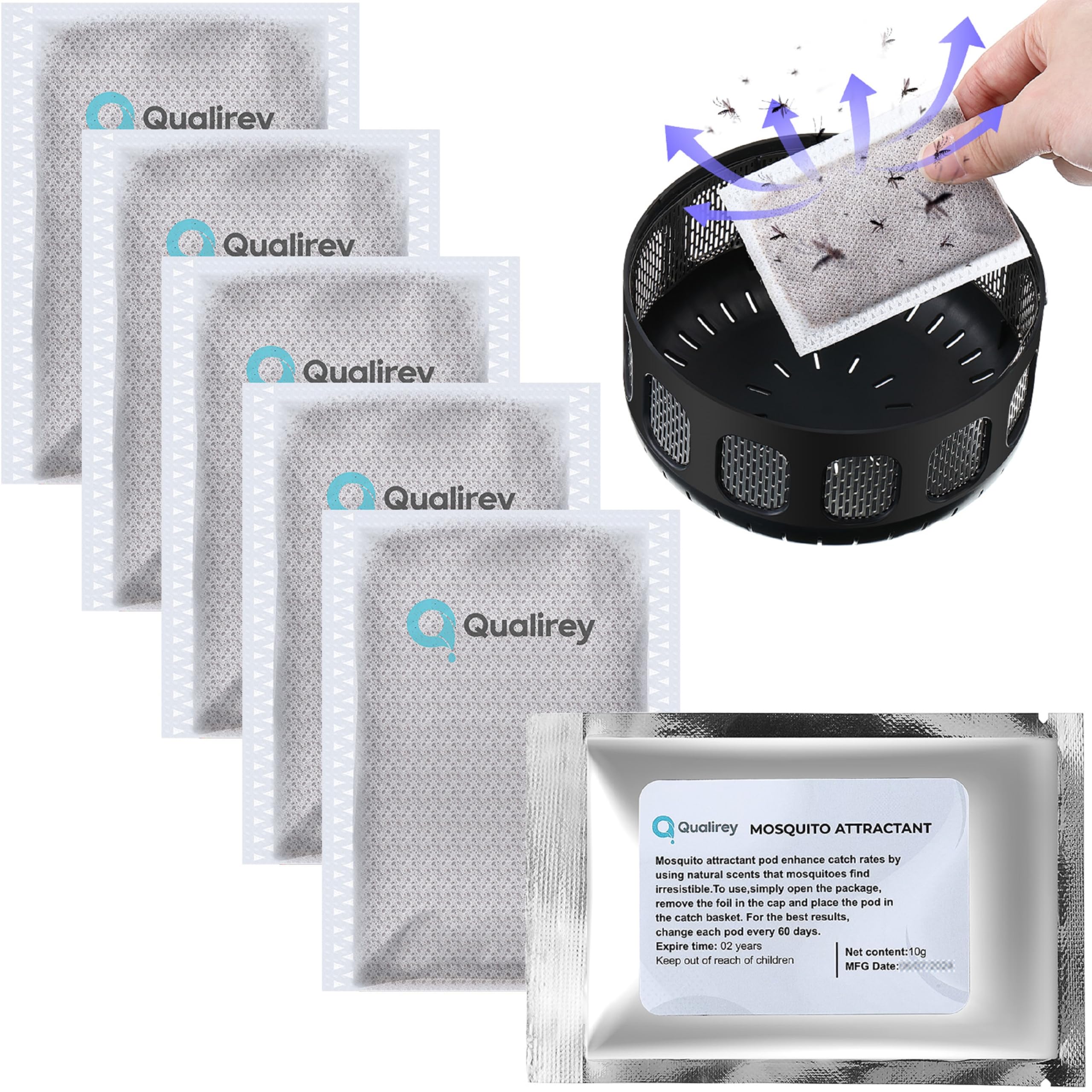 Qualirey mosquito attractant refill in aluminum bag boosts trap performance indoors and outdoors
