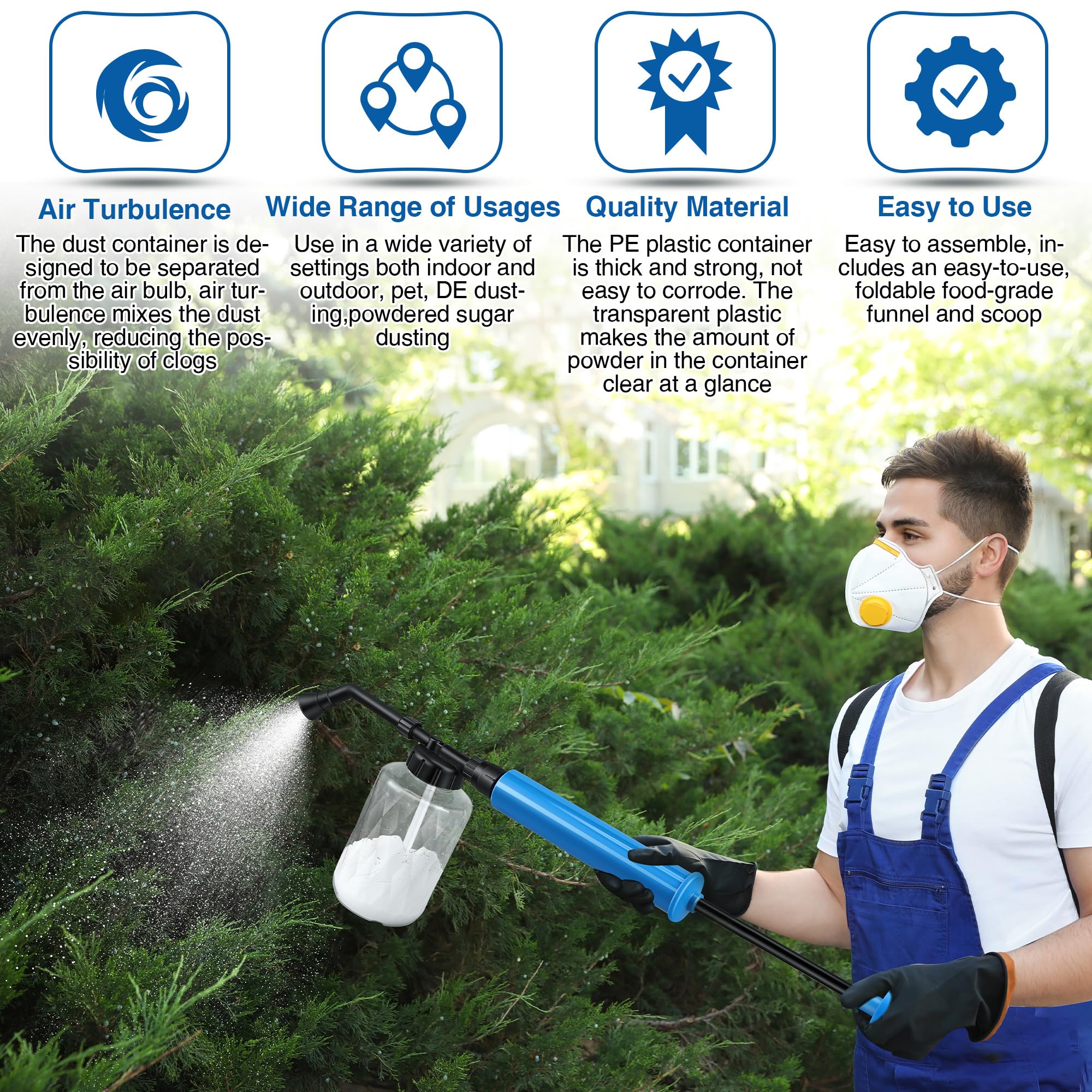 Qualirey powder duster kit includes funnel and spoon for easy setup.
