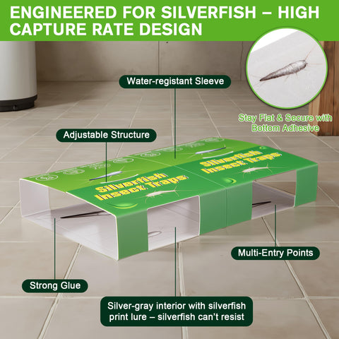 Qualirey silverfish trap in damp corner blends into dark spots.