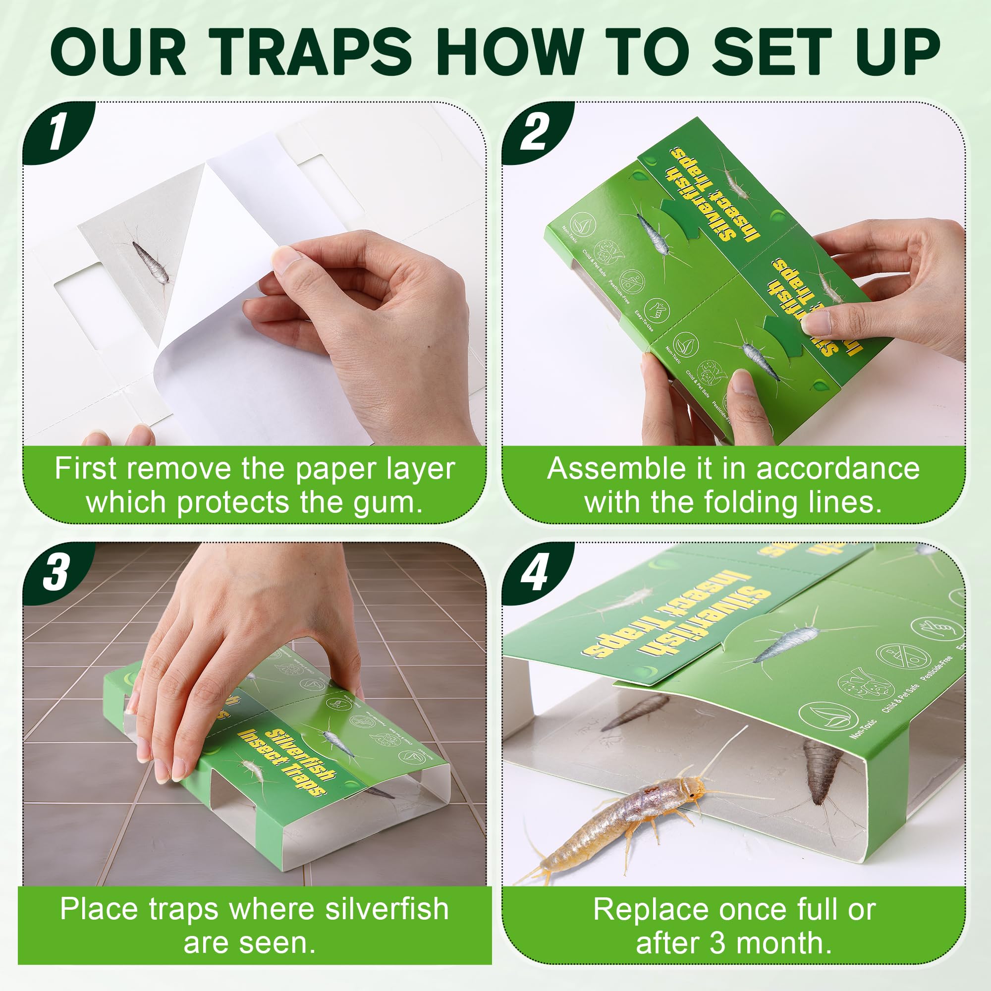 Qualirey silverfish trap easy peel-fold setup for quick placement