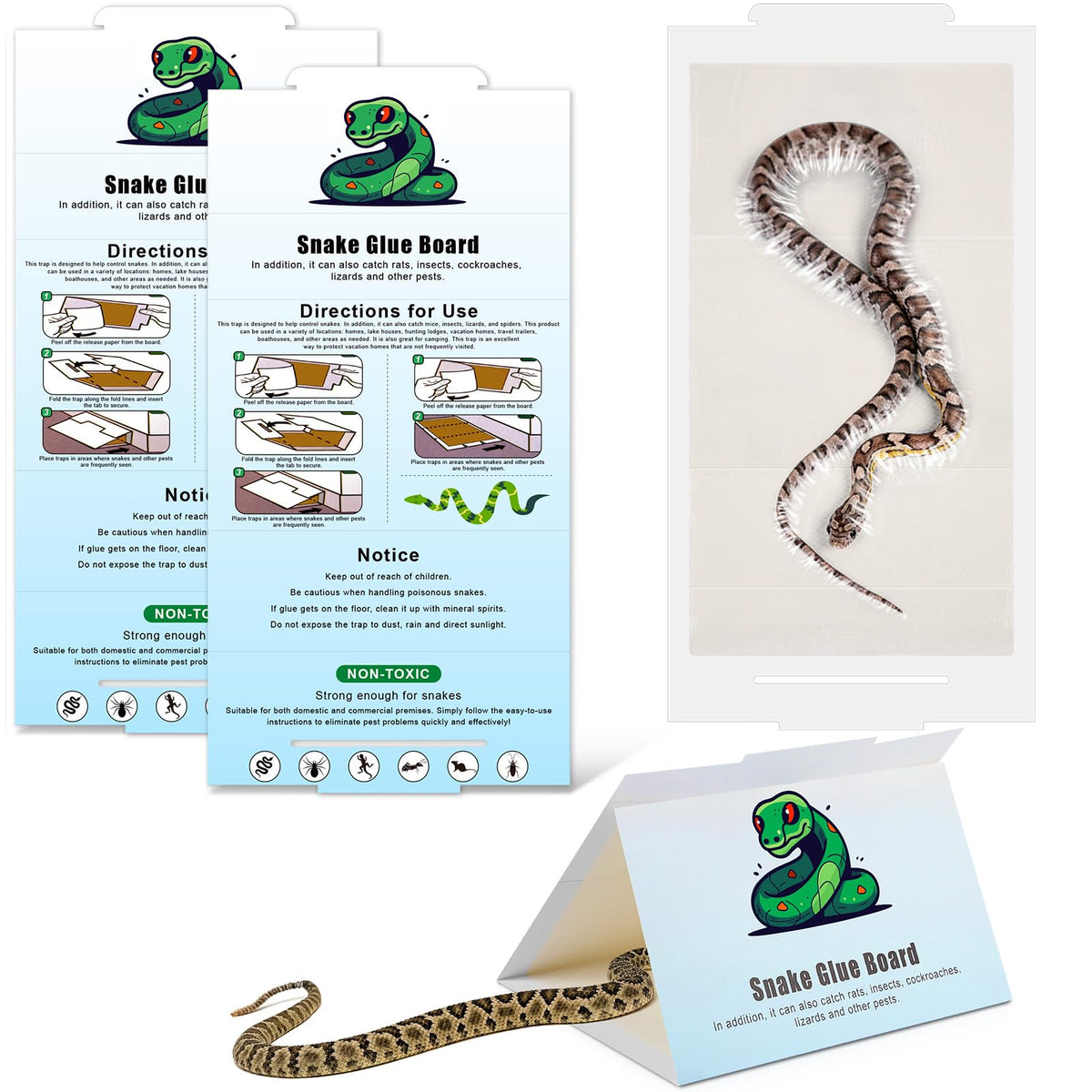 Qualirey snake glue trap with large surface area captures snakes indoors and outdoors.