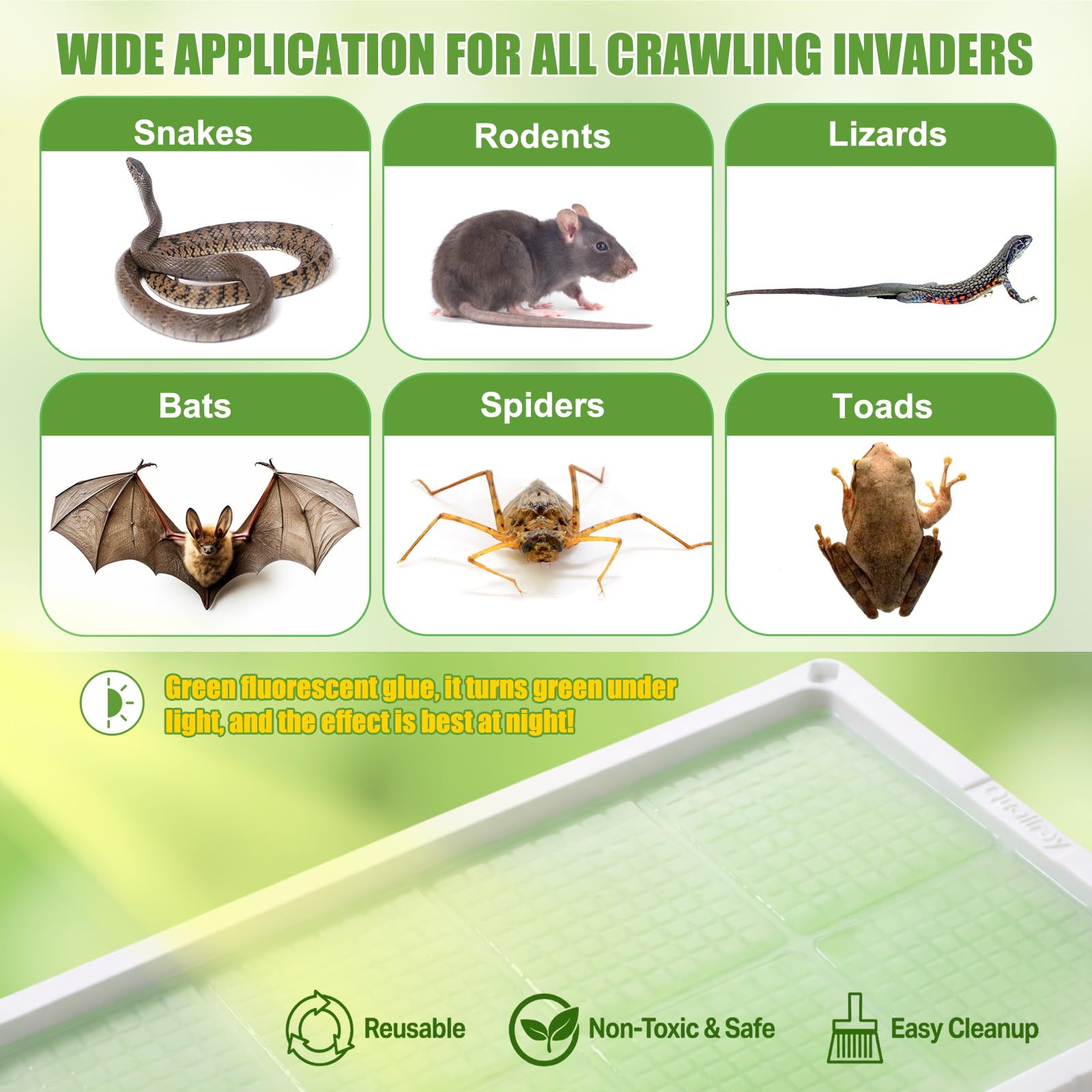 Qualirey snake trap glow-in-dark visibility for nighttime monitoring